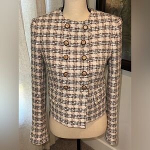 Veronica Beard
Bentley Check Tweed Crop Jacket size 2 Color ivory/camel NWT